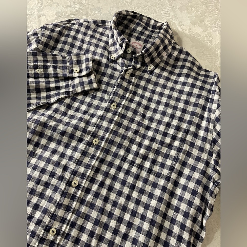 Brooks Brothers Madison Fit Long Sleeve Linen Shirt Checked  Mens Size Medium